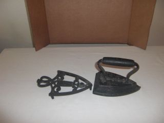Antique Iron And Trivet - Cast Iron photo