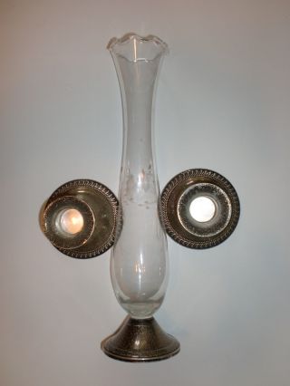 Sterling Silver Duchin Creation Candlesticks & Etched Bud Vase Weighted photo