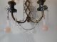 C 1920 French Bronze Pink Opaline Drops Beads Prisms Stars Crystal Sconces Chandeliers, Fixtures, Sconces photo 2
