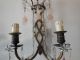 C 1920 French Bronze Pink Opaline Drops Beads Prisms Stars Crystal Sconces Chandeliers, Fixtures, Sconces photo 3