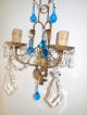 C 1920 French Rare Gold Gilt Tole Murano Blown Glass Cobalt Blue Drops Sconces Chandeliers, Fixtures, Sconces photo 6