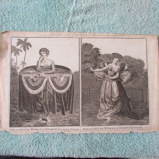 Two Young Women Of Otaheite,  Tahiti,  220 Year Old Tahitian Antique Print photo
