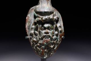 Ancient Roman Bronze Vessel Handle Depicting Silenus - 100 Bc photo