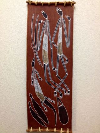 Thompson Ngainmira Aboriginal Art Bark Painting Hunting Mimis Oenpelli 27x10 photo