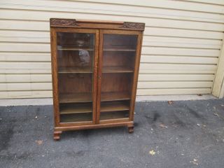 54656 Antique Oak Bookcase Curio Cabinet photo