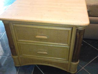 Cane Gorgeous Nightstand Rattan,  Wicker Bamboo 2 Drawers Table Entry Hawaiian photo