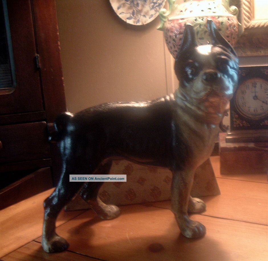 Antique Cast Iron Boston Terrier Door Stop Metalware photo