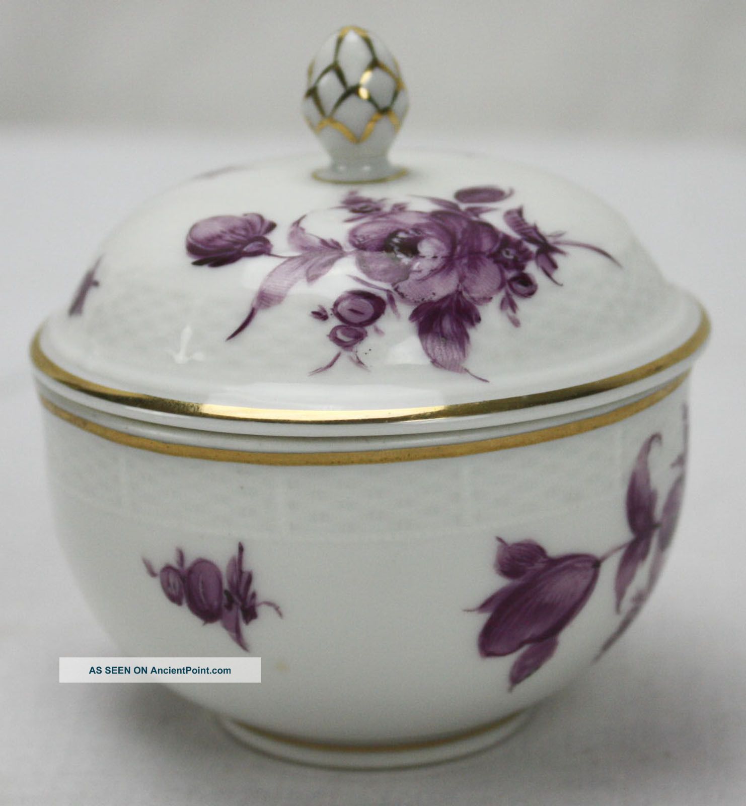 Antique Nymphenburg Sugar Bowl Lidded Exquisite With Red/purple Roses Gold Leaf Bowls photo