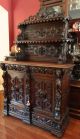 Antique English Carved Oak Cabinet Sideboard Bookcase Renaissance Carved Lion 1800-1899 photo 3