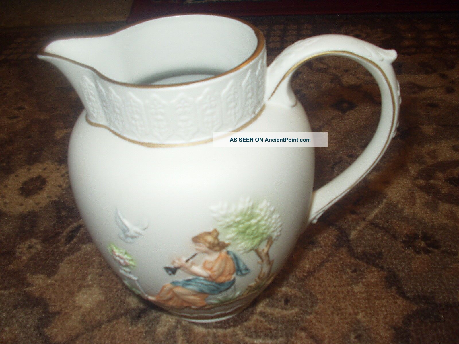 Antique Pitcher With Hand Painted Embossed Scenes Pitchers photo