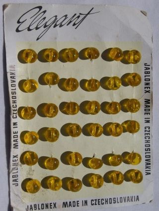 36 Antique Vintage Czech Yellow Gold Glass Buttons Elegant Card 3/8 Inch photo