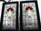 Large Classic Stained Glass Window Leaded Panels Set - Mackintosh Red Roses 1940-Now photo 2