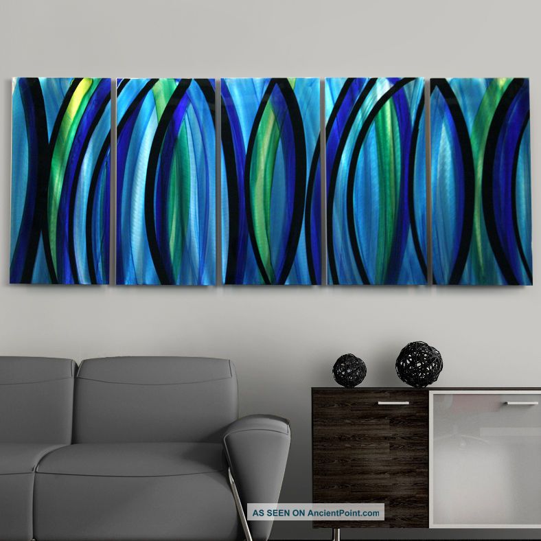 Modern Abstract Painting Blue Metal Wall Art - Psychedelic Rush - Jon Allen Mid-Century Modernism photo