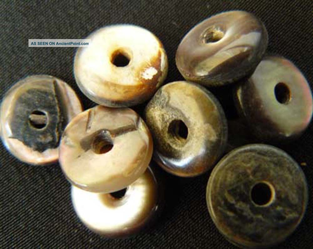 Antique Mother Of Pearl Buttons Black Center Single Hole - 40 Count Buttons photo