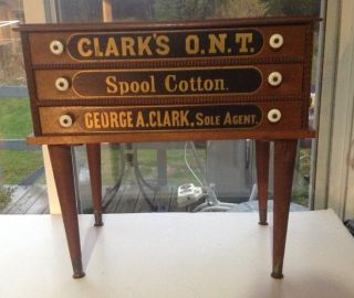 Antique Clarks Ont Wood Spool Cabinet Victorian Country Sew Chest Store Display photo