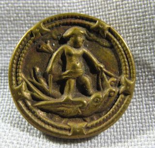 Antique Brass Victorian Mythological Picture Button Of Child Riding Two Birds photo