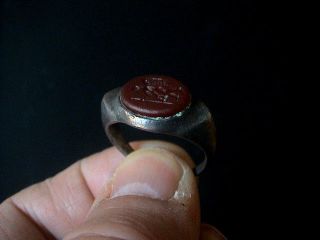 Marvelous Ancient Large Roman Silver Ring With Mercury Intaglio,  100 - 400 Ad. photo