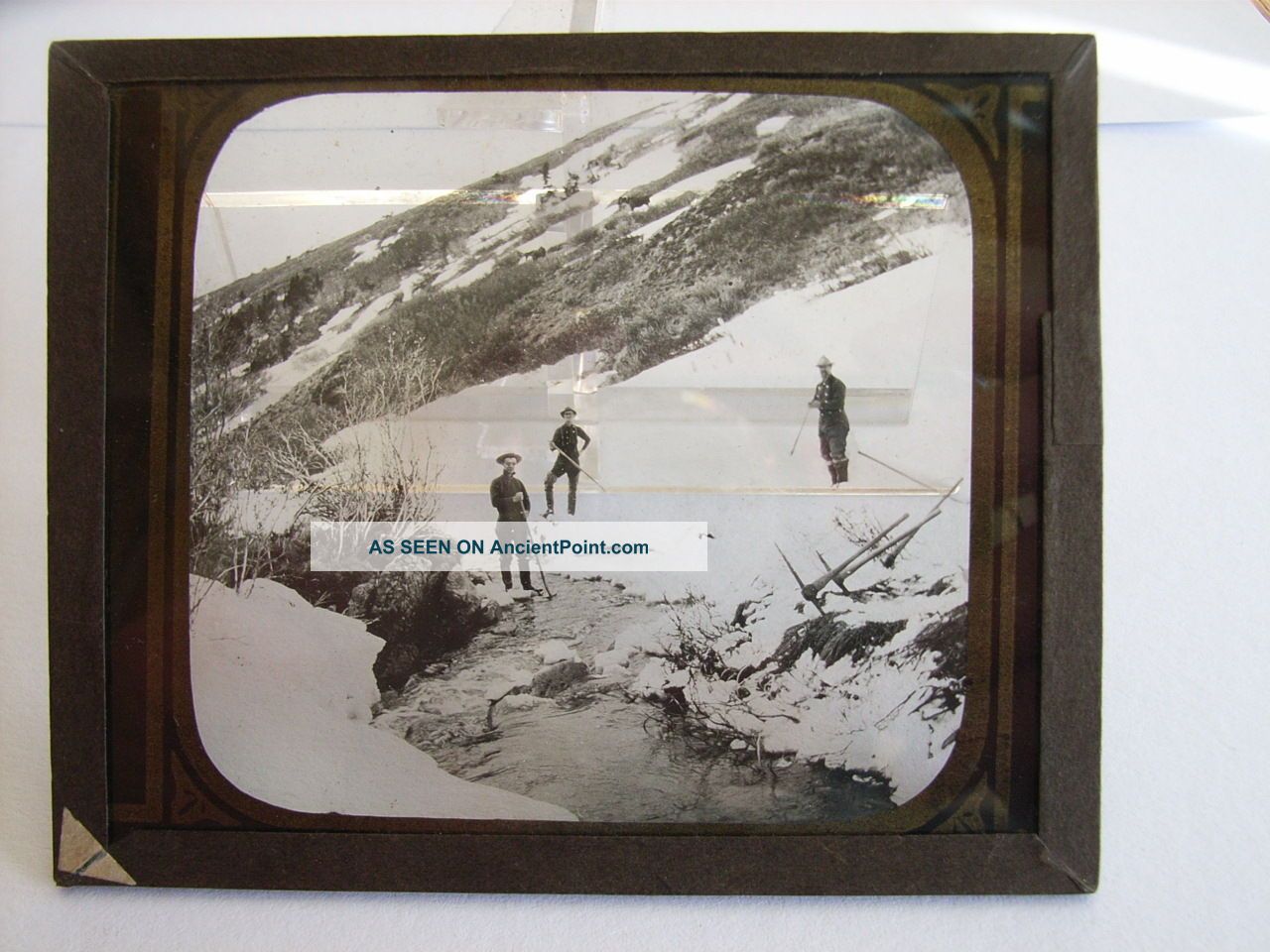 1 Ancient Magic Lantern Slide,  Early Gold Rush,  Gold Diggers,  1900,  Very Rare The Americas photo