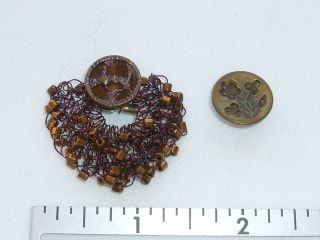 2 Antique Small Brass Buttons W Velvet Fabric For Perfume One A Beaded Pin photo