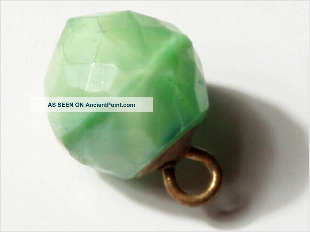 (1) 11mm Rare Victorian Czech Faceted Green Satin Glass Waistcoat Ball Button Buttons photo