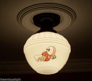 181 Vintage 30 ' S 40s Ceiling Light Lamp Fixture Glass Kitchen Re - Wired photo