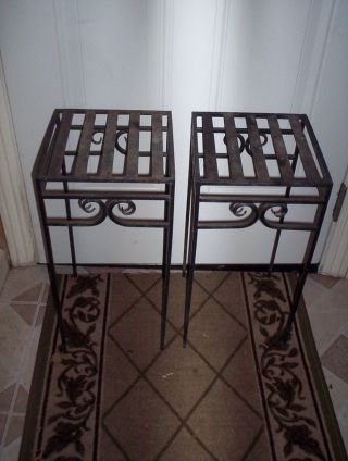 Vintage Pair Black Square Wrought Iron Plant Stands photo
