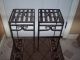 Vintage Pair Black Square Wrought Iron Plant Stands Mid-Century Modernism photo 3