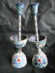 Old Decorated China Cloisonne Flower Candlestick Candle Holder A Pair Other photo 1
