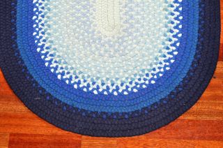 Antique American Hand Braided Rag Rug Oval Mat 28 1/2 