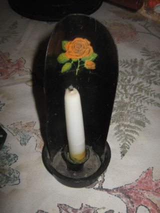 Vintage Black Metal Candle Sconce With Rose Transfer photo