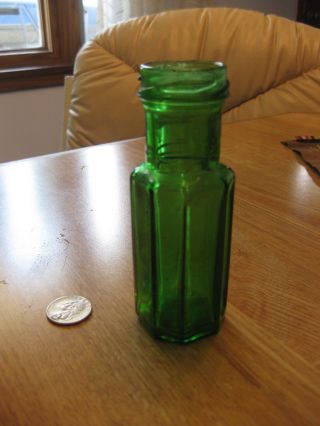 Antique Perfume Chemistry Food Bottle Jar Green Octagon Thick Glass G Embossed photo