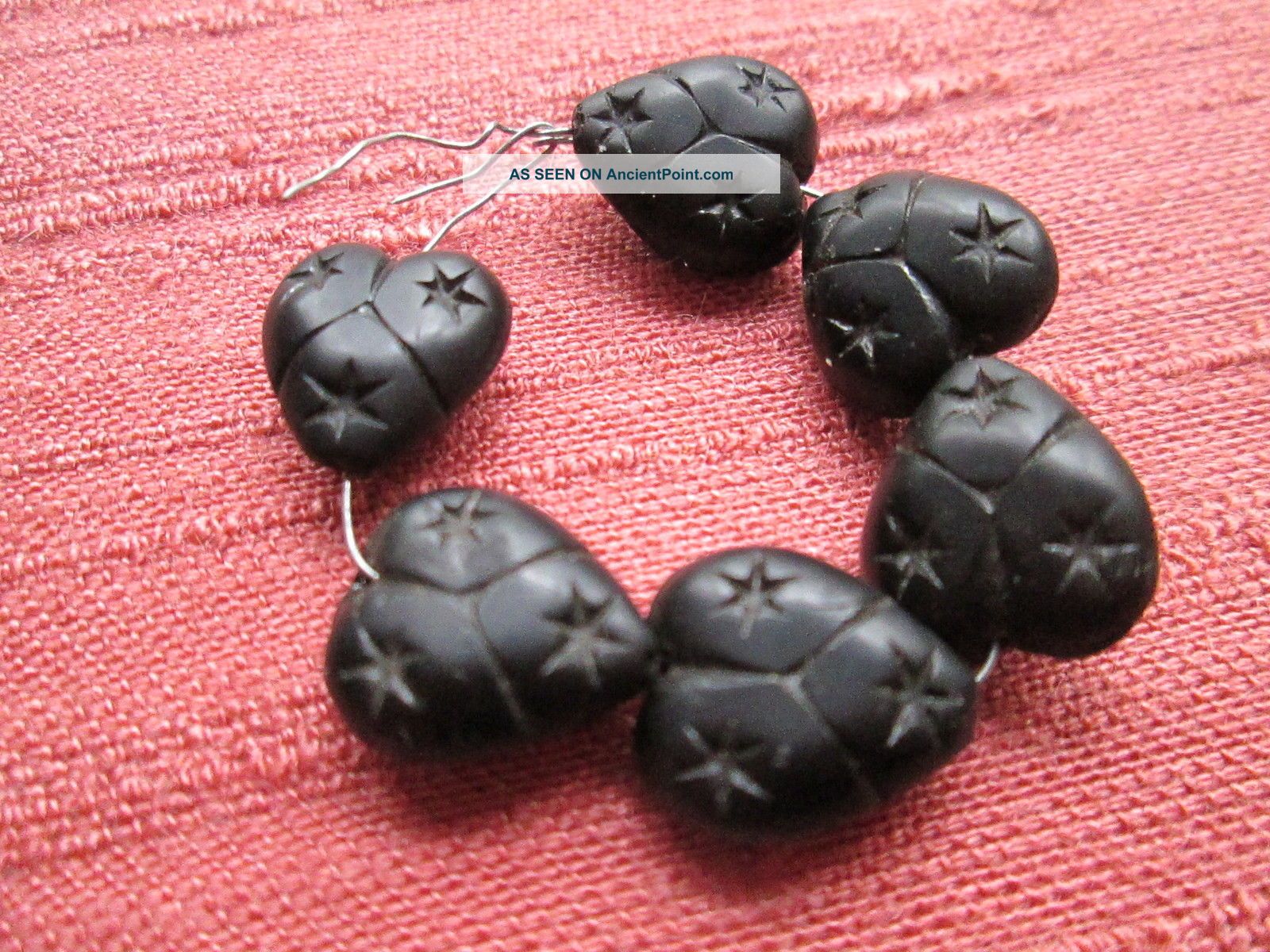 6 Pieces Antique,  Victorian Buttons From French Glass Jet Heart Buttons photo
