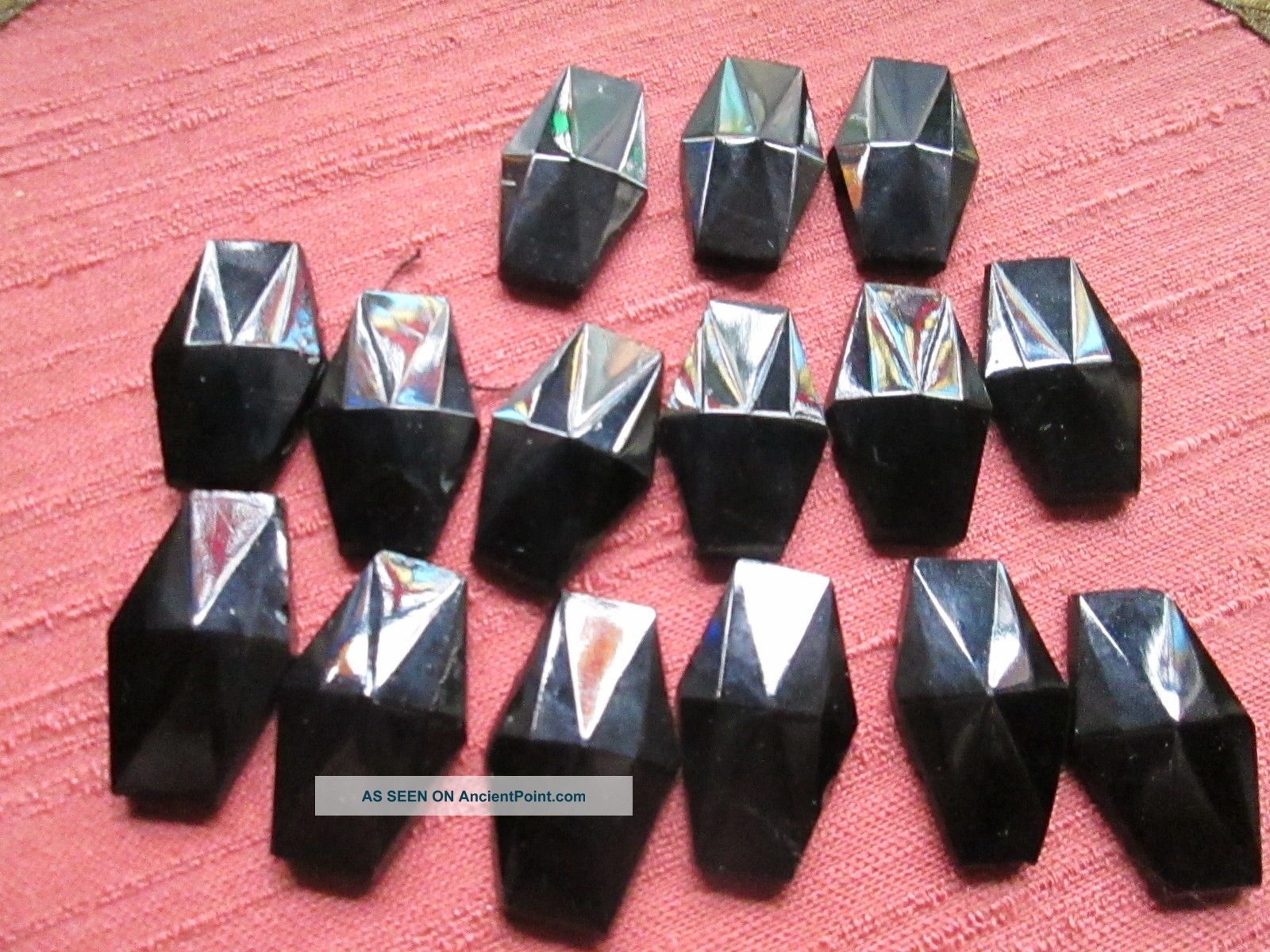 15 Antique,  Victorian Buttons Beads From French Glass Jet Buttons photo