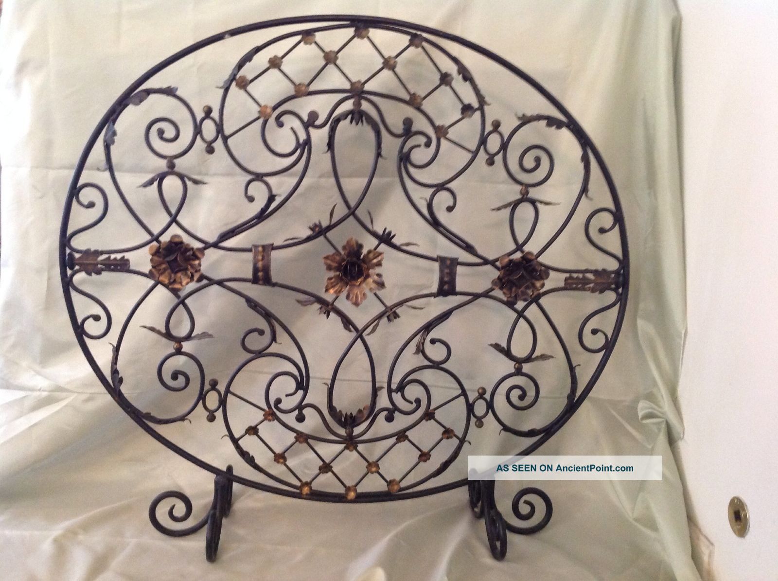 Pre 1980 Decorative Wrought Iron Footed Fireplace Cover; Great Perfect Metalware photo
