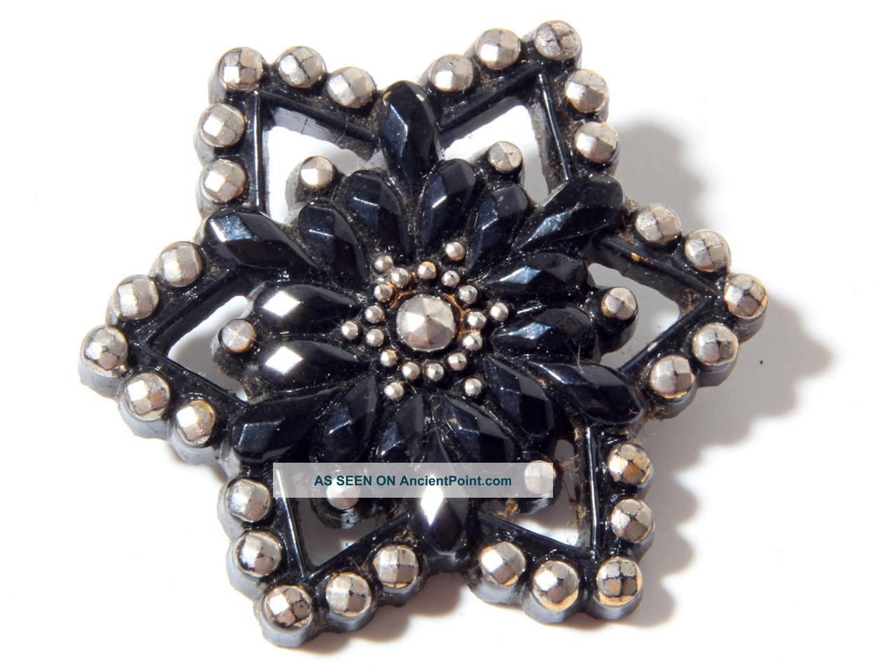 29mm Rare Victorian Czech Hand Carved Faceted Star Snowflake Black Glass Button Buttons photo