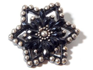 29mm Rare Victorian Czech Hand Carved Faceted Star Snowflake Black Glass Button photo