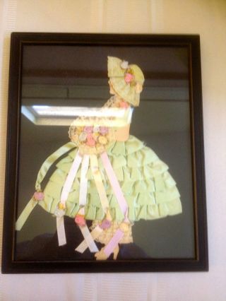 Antique Framed Lady Ribbon Lace Dress photo
