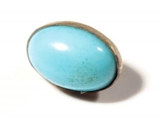 (1) 10mm Czech Antique Silver Tone Mounted Turquoise Cabochon Oval Glass Button photo