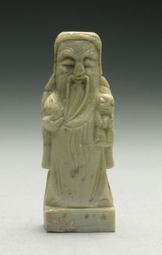 Vintage Chinese Carved Soapstone Immortal Figurine Fu Lu Shou 福禄寿 photo