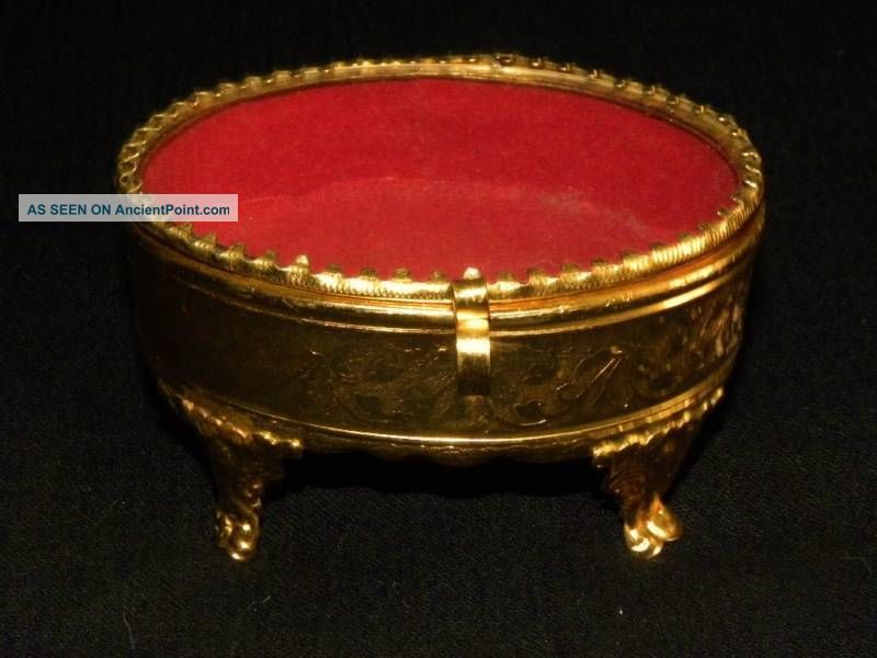 French Gilded Ornate Ormolu Oval Jewelry Box. Boxes photo