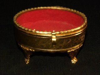 French Gilded Ornate Ormolu Oval Jewelry Box. photo
