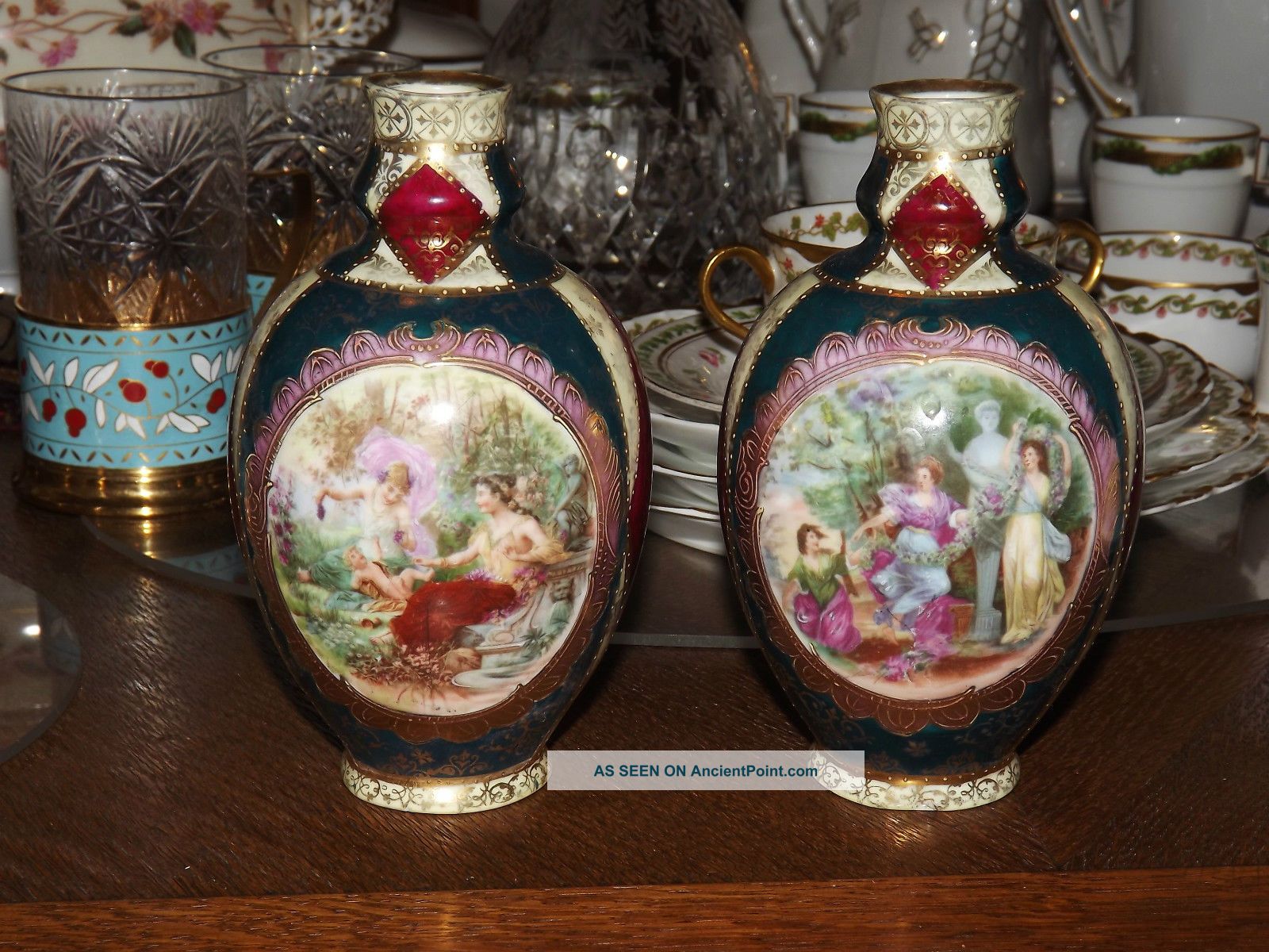 Antique 2 Royal Vienna Portrait Vases Jars Austria Bohemia Josef Riedl Beehive Vases photo