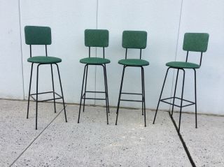 1950 ' S Modern Iron Bar Stools Set Of 4 photo