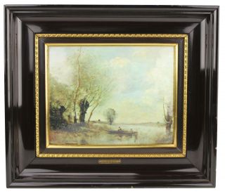 Rare Vtg French Enameled Hammered Copper Convex Mid Century Corot Reproduction photo
