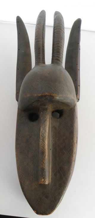 Old Large,  Carved Wood African Tribal Bamana Horned Mask Sculpture Statue photo