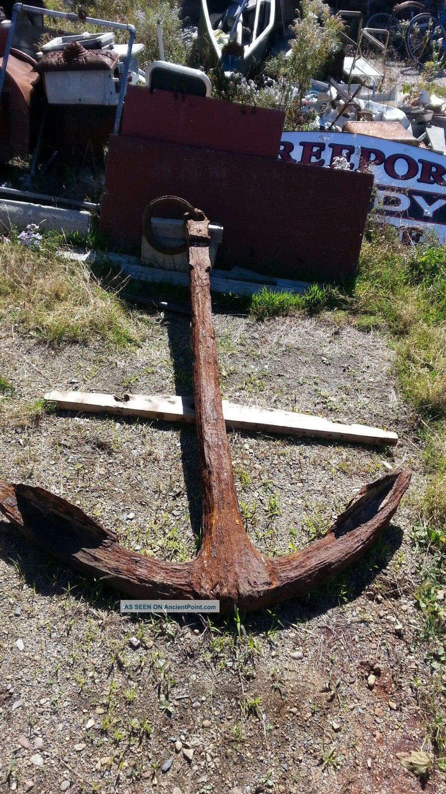Antique 1600 - 1700s Sailing Ship Wooden Stock Salvaged Iron Anchor 850lbs,  Maine Anchors photo