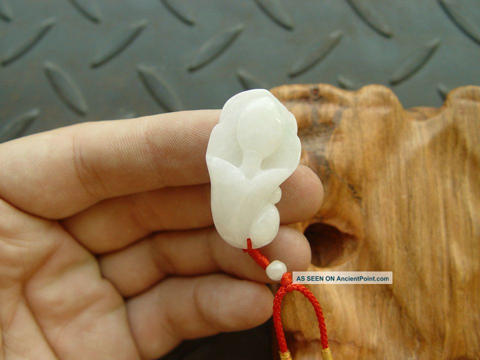 100% Natural Jade Jadeite Handmade Pendant White Flower Ruyi 7401 Necklaces & Pendants photo
