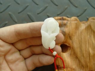 100% Natural Jade Jadeite Handmade Pendant White Flower Ruyi 7401 photo