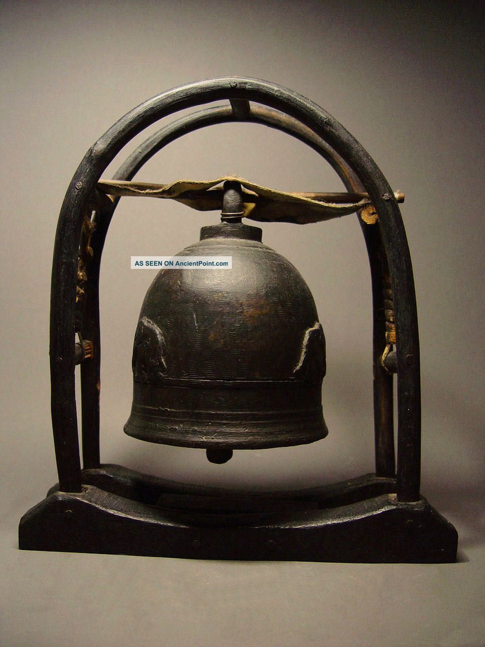 Antique Southeast Asia Hilltribe Bronze Elephant Bell On Display Stand.  19th C Bells photo