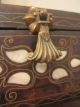 Antique Rare Handmade 19th Century Carved Wood Inlaid Mother Pearl Brass Box Primitives photo 3